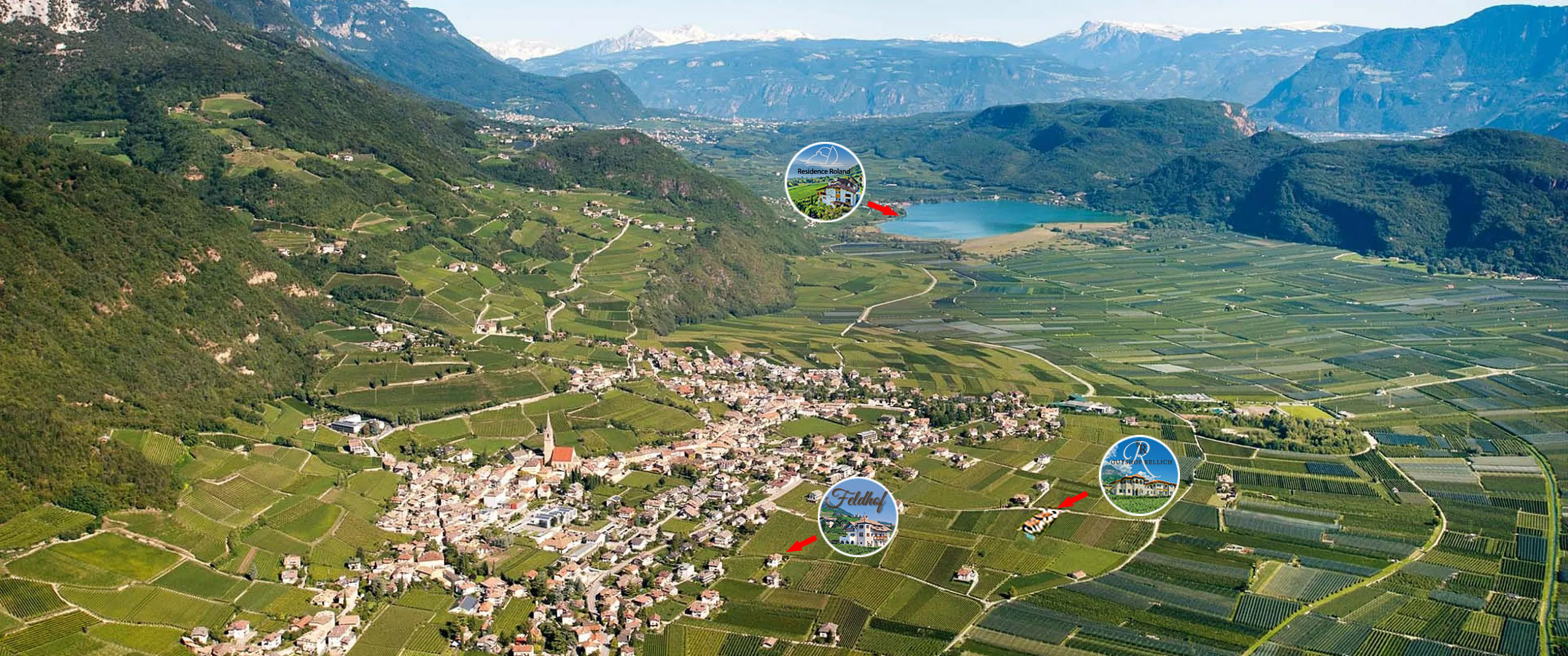 Lage der drei Residenzen in Tramin und Kaltern